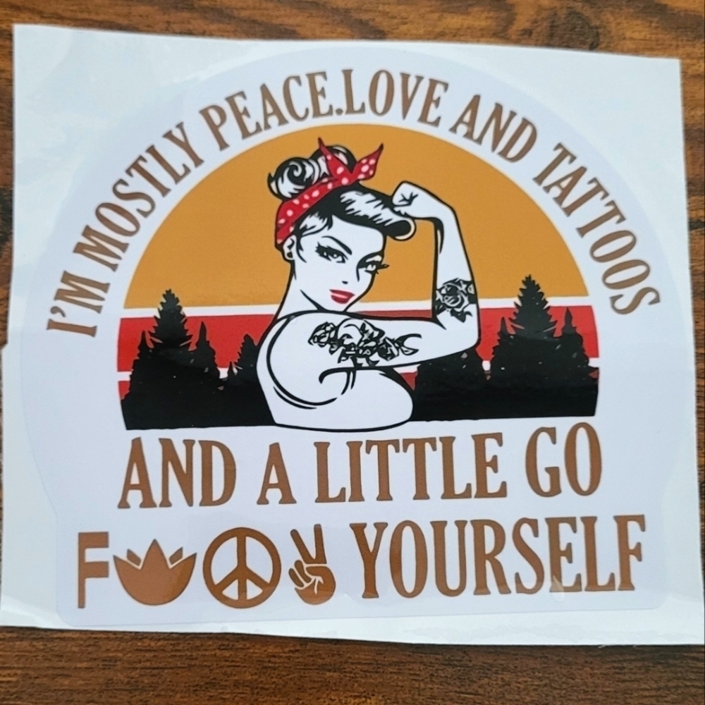 Peace Love Tattoos and A Little Retro Pin Up Vinyl Decal Sticker
